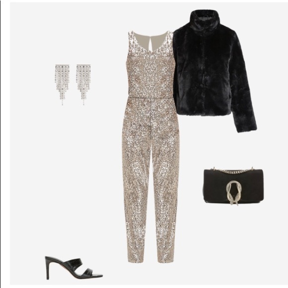🎉HOST PICK🎉 Express Silver/Grey Sequin Scoop Neck Jumpsuit - Picture 5 of 11